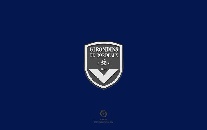 FC Girondins de Bordeaux, fond bleu, &#233;quipe de France de football, embl&#232;me du FC Lorient, Ligue 1, Bordeaux, France, football, logo FC Girondins de Bordeaux
