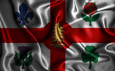 Bandiera di Montreal, 4k, bandiere ondulate di seta, citt&#224; canadesi, Giorno di Montreal, bandiere in tessuto, arte 3D, Montreal, citt&#224; del Canada, bandiera di Montreal 3D