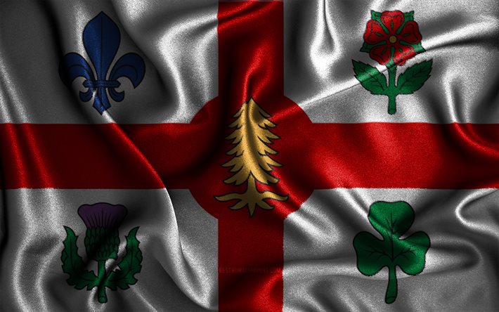Bandiera di Montreal, 4k, bandiere ondulate di seta, citt&#224; canadesi, Giorno di Montreal, bandiere in tessuto, arte 3D, Montreal, citt&#224; del Canada, bandiera di Montreal 3D