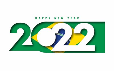 Happy New Year 2022 Brazil, white background, Brazil 2022, Brazil 2022 New Year, 2022 concepts, Brazil, Flag of Brazil
