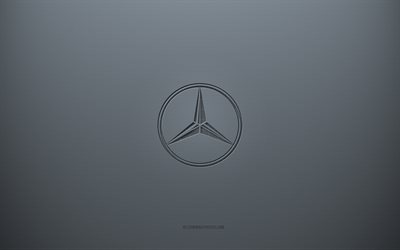 Mercedes-Benz logo, gray creative background, Mercedes-Benz emblem, gray paper texture, Mercedes-Benz, gray background, Mercedes-Benz 3d logo