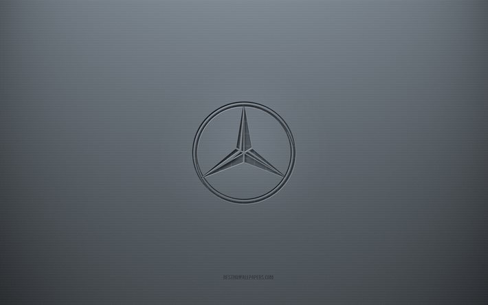Mercedes-Benz-logo, harmaa luova tausta, Mercedes-Benz-tunnus, harmaa paperirakenne, Mercedes-Benz, harmaa tausta, Mercedes-Benzin 3d-logo