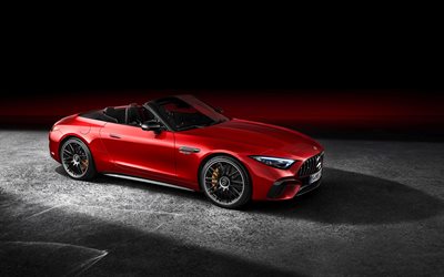 2022, Mercedes-AMG SL63, 4k, front view, exterior, new red SL63, red convertible, German cars, Mercedes