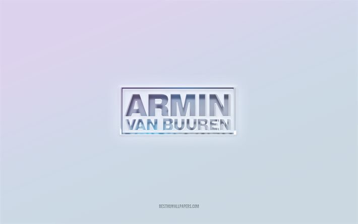 Logotipo de Armin van Buuren, texto cortado em 3D, fundo branco, logotipo em 3D de Armin van Buuren, emblema de Armin van Buuren, Armin van Buuren, logotipo em relevo, emblema em 3D de Armin van Buuren