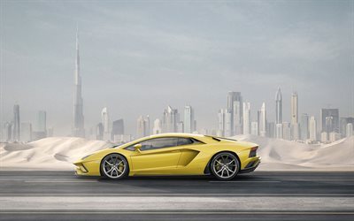 Lamborghini Aventador S, 2017, amarillo supercar, amarillo Aventador, 2017 coches