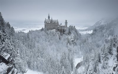 Neuschwanstein Castle, winter, snow, Bavaria, Germany