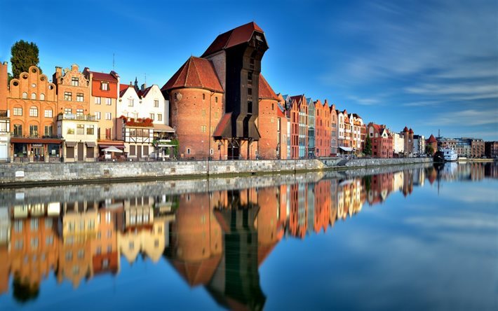 Gdansk, Gamla Stan, Polen, Motlawa kanal