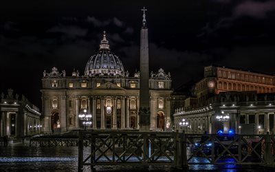 St Peters Basilica, Vatican City, Rome, Italy, night