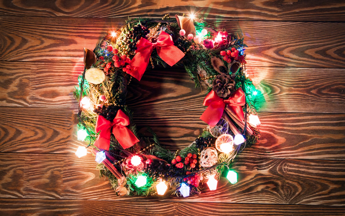 New Year, Christmas wreath, evening, garland, decoration