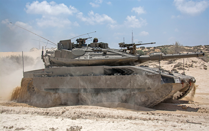 Merkava 4M, principal tanque de batalla, 4k, el ej&#233;rcito Israel&#237;, moderno tanque Israel&#237;, desierto, modernos veh&#237;culos blindados, Merkava