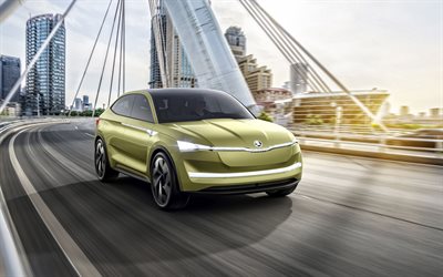 Skoda VisionE Concepto, 4k, de carretera, de 2018 autos, crossovers, checa los coches, Skoda