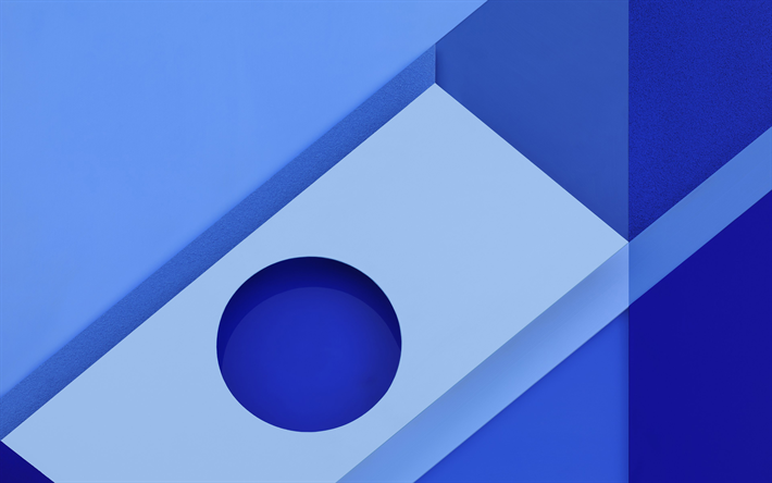 幾何学的形状, 4k, ライン, 材料設計, 美術, 青色の背景