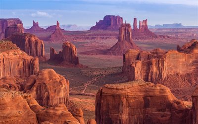 4k, Monument Valley, desierto, monta&#241;as, acantilados, Utah, estados unidos, USA