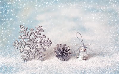vinter, dekoration, Nytt &#197;r, sn&#246;, gupp, bell, snowflake