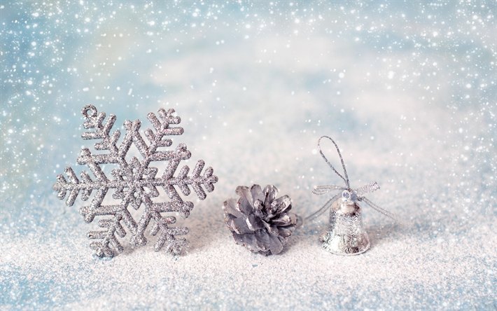 winter, dekoration, neues jahr, schnee, st&#246;&#223;en, glocke, schneeflocke