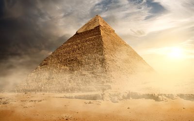 Stora Pyramiden, 4k, &#246;knen, damm, Afrika, Giza, Egypten