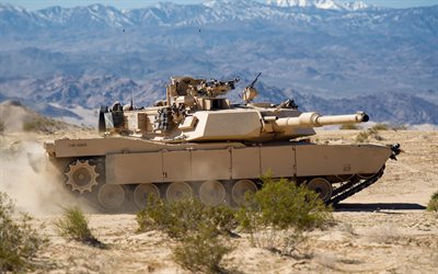 M1A1 Abrams, American battle tank, the United States, modern armored vehicles, desert, modern weapons, M1 Abrams