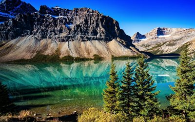 lago glacial, manh&#227;, paisagem de montanha, EUA, floresta, emerald lake