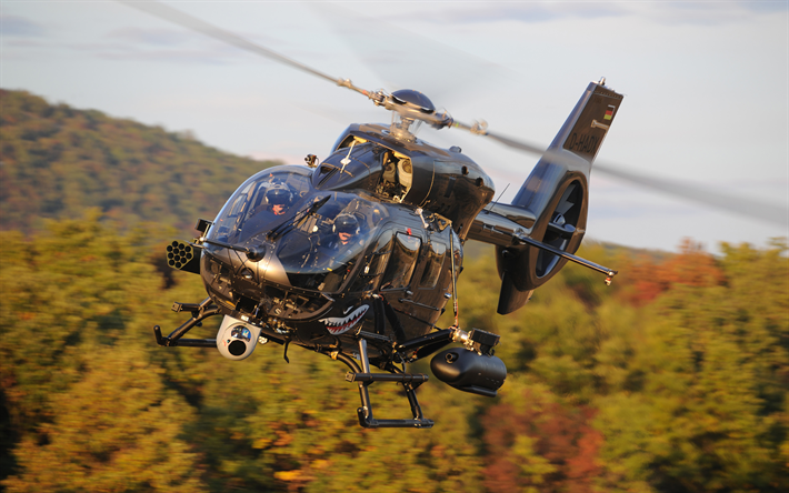 Eurocopter EC145, 4k, attack helikopter, stridsflygplan, EC145, Eurocopter