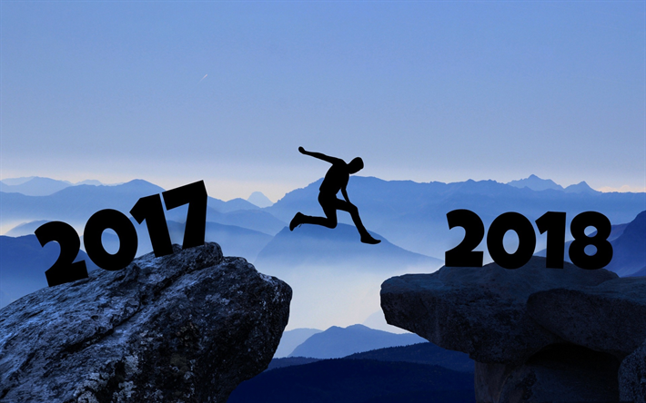 New Year, 2018 concepts, from 2017 to 2018, rocks, jump