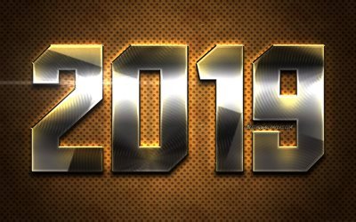 2019 mutlu Yeni Yıl, 2019 metal basamak, sanat, kahverengi metal arka plan, 2019 metal sanat, 2019 kavram, neon ışıkları, metal arka plan &#252;zerinde 2019, 2019 yılı basamak