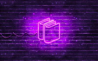 書籍のネオンアイコン, 4k, 紫色の背景, ネオン記号, Books, ネオンアイコン, 本の看板, 教育の兆候, 書籍アイコン, 教育アイコン