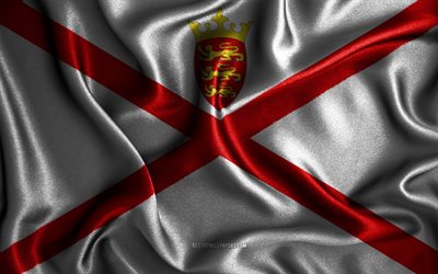 Jerseyn lippu, 4k, silkkiset aaltoilevat liput, Euroopan maat, kansalliset symbolit, kangasliput, 3D-taide, Jersey, Eurooppa, Jerseyn 3D-lippu