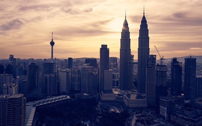 Kuala Lumpur, Petronas Towers, kaupunkimaisemat, p&#228;&#228;oman, moderni arkkitehtuuri, Malesia