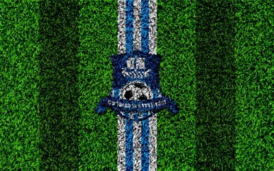 Hapoel Acre FC, 4k, emblema de f&#250;tbol de c&#233;sped, logotipo, Israel&#237; de f&#250;tbol del club, azul, blanco, l&#237;neas, hierba textura, Acre, Israel, de f&#250;tbol, de la Liga Premier Israel&#237;