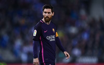 Lionel Messi, O Barcelona FC, jogo de futebol, 4k, Jogador de futebol argentino, borgonha uniforme, La Liga