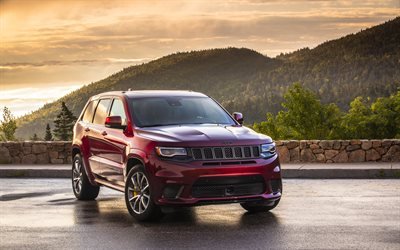 Jeep Grand Cherokee Trackhawk, sunset, road, 2018 cars, SUVs, new Grand Cherokee, Jeep