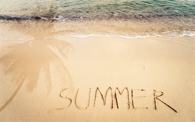Summer concepts, beach, word on sand, sea, coast
