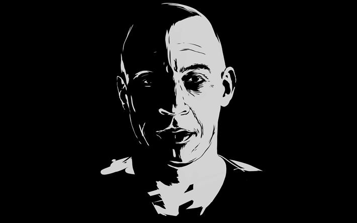 Vin Diesel, 4k, minimo, di arte, di Dominic Toretto, The Fast and The Furious