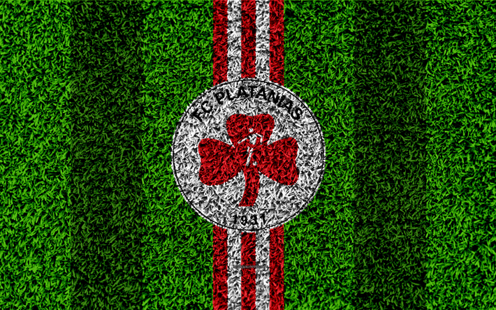 Platanias FC, logo, 4k, jalkapallo nurmikko, Kreikan football club, punainen valkoinen linjat, ruohon rakenne, Platanias, Kreikan Superleague Kreikka, jalkapallo