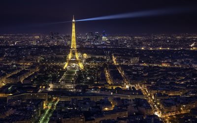 Eyfel Kulesi, Paris, gece, şehir, Fransa, Quartier Necker