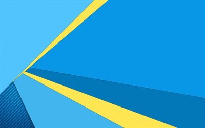4k, android, blue and yellow, material design, lollipop, geometric shapes, creative, geometry, blue background