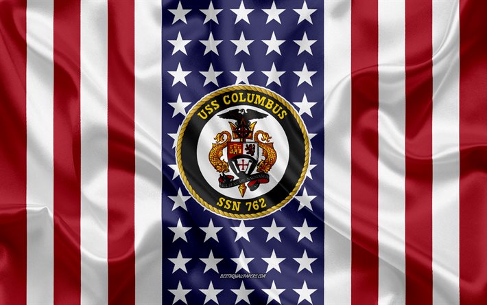 USS Columbus Emblem, SSN-762, Amerikanska Flaggan, US Navy, USA, USS Columbus Badge, AMERIKANSKA krigsfartyg, Emblem av USS Columbus