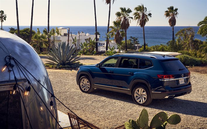 Volkswagen Atlas, 2021, front view, exterior, SUV, new blue Atlas, german cars, Volkswagen