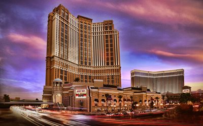 Palazzo, Las Vegas, Paradise, Nevada, casino, lyxhotell, kv&#228;ll, sunset, USA