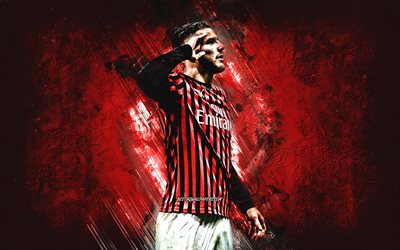 Theo Hernandez, AC Milan, portrait, red creative background, French football player, Serie A, Italy, football