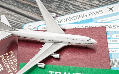旅行の概念, 飛行機パスポート, 夏旅, 空の旅の概念, 買航空券