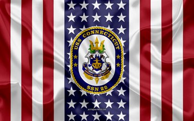 uss connecticut-emblem, ssn-22, american flag, us-navy, usa, uss connecticut abzeichen, us-kriegsschiff, wappen der uss connecticut