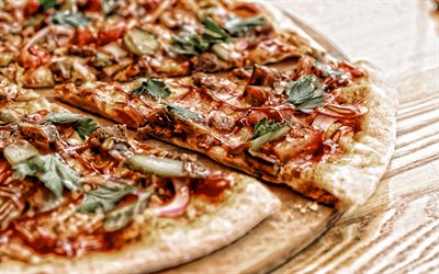 champignons pizza, fast food, pizza, p&#226;tisseries, viande de pizzas
