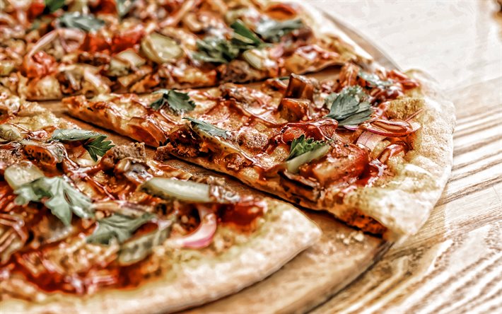 pizza de champi&#241;ones, comida r&#225;pida, pizza, pasteles, carne