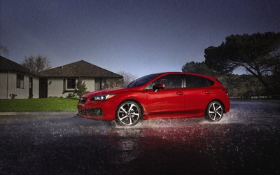Subaru Impreza Sport, 4k, rain, 2020 cars, JP-spec, red Impreza, 2020 Subaru Impreza Sport, japanese cars, Subaru