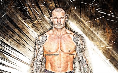 4k, Randy Orton, brown abstract rays, WWE, american wrestlers, wrestling, Randal Keith Orton, wrestlers, Randy Orton 4K