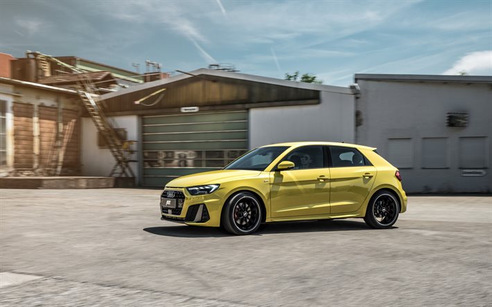 Audi A1, ABT, 2020, keltainen viistoper&#228;, ulkoa, uusi keltainen A1, tuning A1, Saksan autoja, Audi