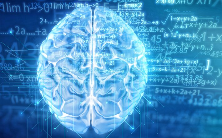 Download wallpapers blue neon brain, math concepts, blue math background,  brain concepts, blue education background, education concept for desktop  free. Pictures for desktop free