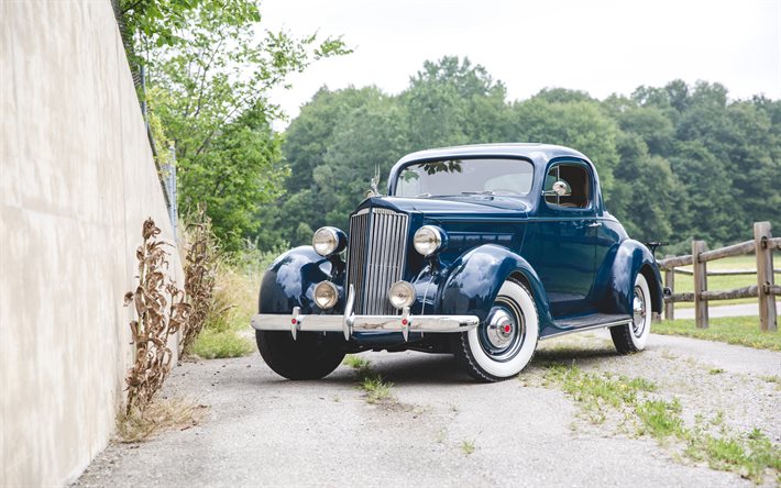 パッカード株式会社ワン-トゥ, 1937, レトロ車, パッカード120クーペ, 青色のクーペ, ヴィンテージ車, パッカード, アメリカのレトロ車