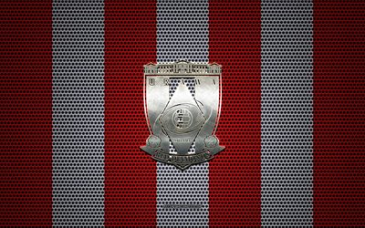 Urawa Red Diamonds logo, Japanese football club, metal emblem, red-black metal mesh background, Urawa Red Diamonds, J1 League, Saitama, Japan, football, Japan Professional Football League